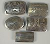Five sterling silver Navajo Native American Indian belt buckles. largest: 2" x 3", 7.7 t oz.