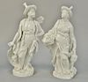 Pair of Blanc de Chine porcelain figures man and woman having cross sword mark on base (some imperfections). ht. 13 1/2in.