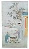 CHINESE FIGURAL PAINTED WALL-HANGING WOOD PANEL