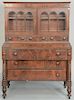 Sheraton mahogany secretary desk in two parts, upper portion with two glazed doors over three drawers set on lower portion wi