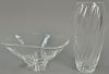 Two Steuben crystal glass pieces to include a twist form vase and a footed bowl, both signed Steuben on bottom. vase: ht. 10i