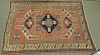 Kazak Oriental rug, even wear, end frayed. 6' x 8'2".