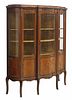 LOUIS XV STYLE MAHOGANY & FLORAL MARQUETRY VITRINE DISPLAY CABINET