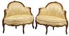 (2) FRENCH PROVINCIAL SILK-UPHOLSTERED CORNER CHAIRS