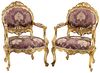 (2) LOUIS XV STYLE GILT & UPHOLSTERED FAUTEUILS 