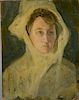Henry Ossawa Tanner (1859-1937) oil on artist board Portrait of a Woman with a Head Scarf, unsigned, stamped and signed by th