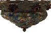 LARGE TOLE PAINTED WROUGHT IRON & COLORED GLASS HANGING LIGHT