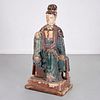 Large Ming style carved polychromed wood Buddha