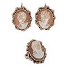 Cameo and Pearl Ring and Earrings in 14 Karat Yellow Gold