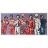 PAUL OZ. SIETE GRANDES PILOTOS. Alain Prost, Ayrton Senna, Jim Clark... Litografía 70 / 70 firmada a lápiz, 54 x 111 cm