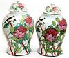 CHINESE ANTIQUE PORCELAIN COVERED URNS PAIR