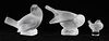 LALIQUE FROSTED AND CLEAR GLASS SPARROWS THREE