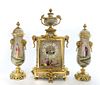 19th C. French Chinoiserie Bronze & Porcelain Clock Set