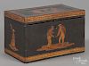 Inlaid hardwood tea caddy, 19th c., decorated with figures dancing, and engaging in various activiti