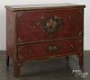 New England painted pine mule chest, early 19th c., with later decoration, 36'' h., 42'' w.