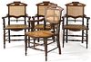 Four Victorian cane seat armchairs.