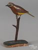 Carved and painted songbird, 19th c., 7'' h.
