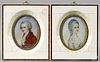 Pair of miniature watercolor portraits of a man and woman, with ivory frames, frame - 5 1/2'' x 4 3/4