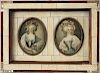 Two framed printed miniature portraits in an ivory frame, 6 3/4'' x 9 1/4''.