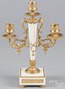 Alabaster and gilt metal candelabrum, 11 1/4'' h., together with a jasperware plaque, probably Wedgwo