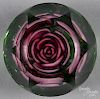 Joe St. Claire, pink crimp rose paperweight, stamped on base, faceted by Fred Ogren, 3 1/2'' dia.