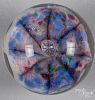 Millville, New Jersey umbrella footed paperweight, with white umbrella spattered with multiple color