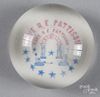 Patriotic frit paperweight, with a red and blue arch and stars, inscribed Gove. R. E. Pattison, fo
