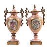 Pair of Sevres Porcelain & Bronze Lidded Urns