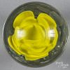 Yellow crimp rose footed paperweight, with no leaves, 3 1/8'' dia.