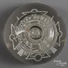 White frit commemorative military paperweight, inscribed The Willard Howard Medal Fourth Infantry,