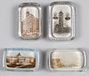 Four rectangular souvenir paperweights, with photographs of Rochester, NY, the Hotel Weirs, NH, Powe