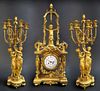 Magnificent French Monumental Mercury Gilt Bronze Figural Clock Set By L. Marchand
