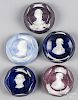 Five Baccarat historical figure sulfide paperweights, to include Lafayette, Washington, Franklin, an