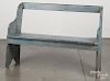 Painted pine bench in blue paint, 20th c., 32 1/2'' h., 46'' w.