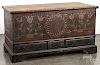 Pennsylvania painted pine dower chest, dated 1776, retaining its original tulip decoration on a gr