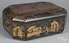 Chinese lacquer sewing box, 19th c., with ivory accoutrements, 5 3/4'' h., 14'' w.