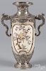 Japanese silver, enamel, and stone mounted ivory vase, 10 1/4'' h.