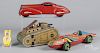 Three Marx tin litho wind - up toys, to include a Rocket Racer, 16'' l., a tank and a coupe, togeth