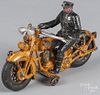 Hubley cast iron Harley Davidson motorcycle with police driver, 8 1/2'' l.