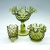 3pc Vintage Green Hobnail Glass Dishes
