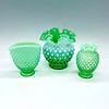 3pc Vintage Fenton Hobnail Green Glass Vases