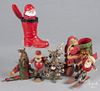 Group of Christmas related toys, to include a Knickerbocker plastic Santa Claus in a boot, a cardboa