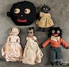 Group of Black Americana cloth dolls , to include two golliwog style dolls, seven topsy turvy dolls,