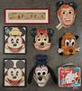 Four vintage plastic character Halloween masks, to include Goofy, Pluto, Minnie Mouse, and a Mousket