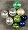 Group of nine glass kugel Christmas ornaments with embossed caps, largest - 2 3/4'' dia.