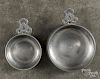 Two New England pewter porringers, 19th c., probably Richard Lee, 3 1/4'' dia. and 4 1/4'' dia.