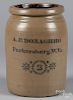 West Virginia stoneware jug, 19th c., with cobalt inscription A.P. Donaghho Parkersburg, W. Va, 11