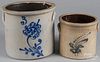 Two stoneware crocks, 19th c., with cobalt decoration, 7 1/2'' h. and 9 3/4'' h.
