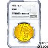 1855-S $20 Gold Double Eagle NGC MS62