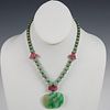 Chinese Jadeite and Tourmaline Bead Necklace with Pendant